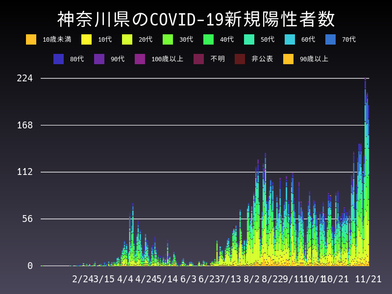 2020年11月21日 神奈川県の新型コロナウイルス新規陽性者数
