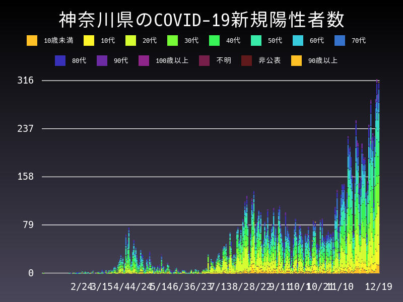 2020年12月19日 神奈川県の新型コロナウイルス新規陽性者数