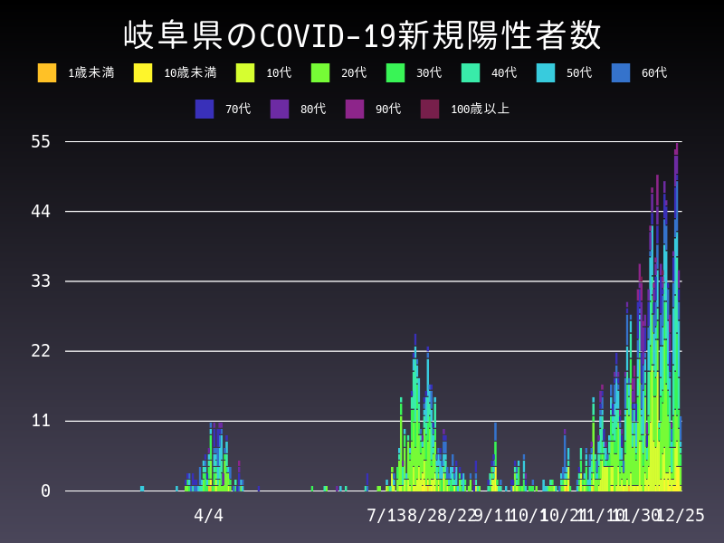 2020年12月25日 岐阜県の新型コロナウイルス新規陽性者数