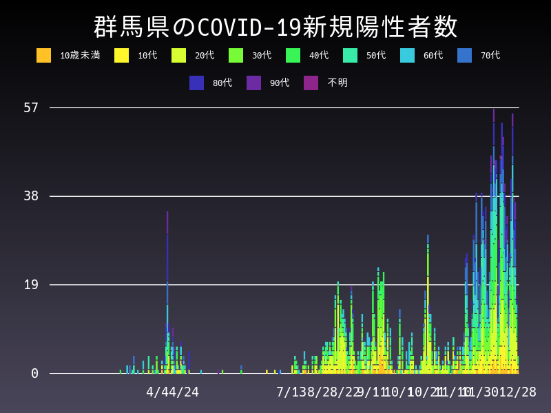2020年12月28日 群馬県の新型コロナウイルス新規陽性者数