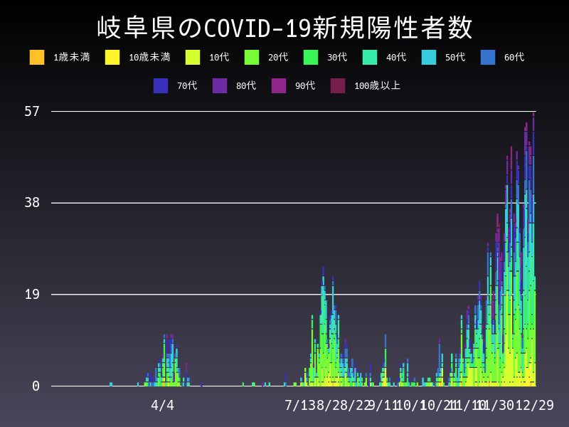 2020年12月29日 岐阜県の新型コロナウイルス新規陽性者数