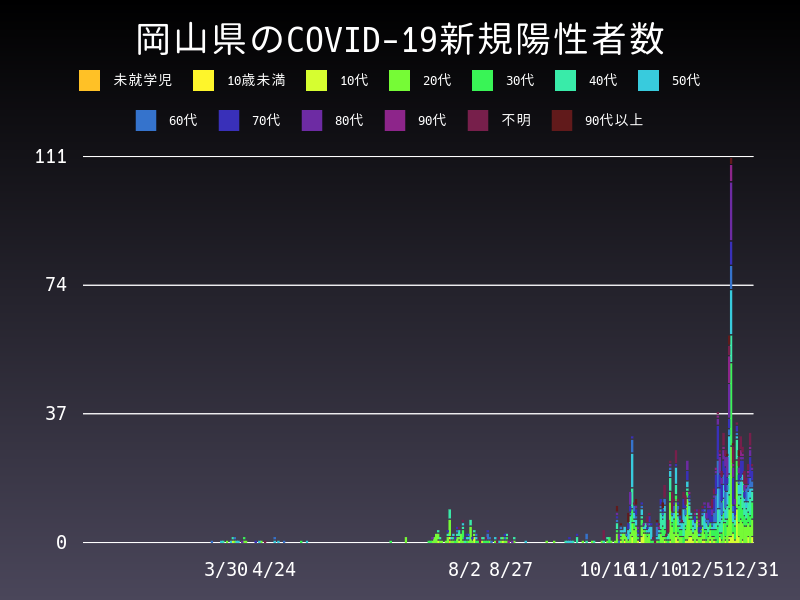 2020年12月31日 岡山県の新型コロナウイルス新規陽性者数