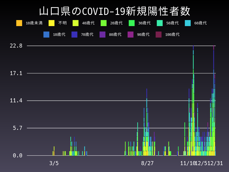 2020年12月31日 山口県の新型コロナウイルス新規陽性者数