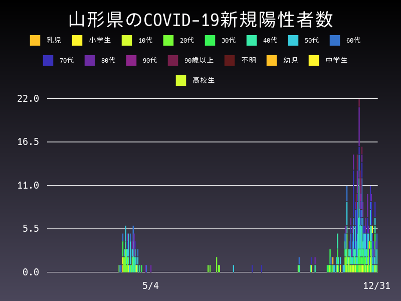 2020年12月31日 山形県の新型コロナウイルス新規陽性者数