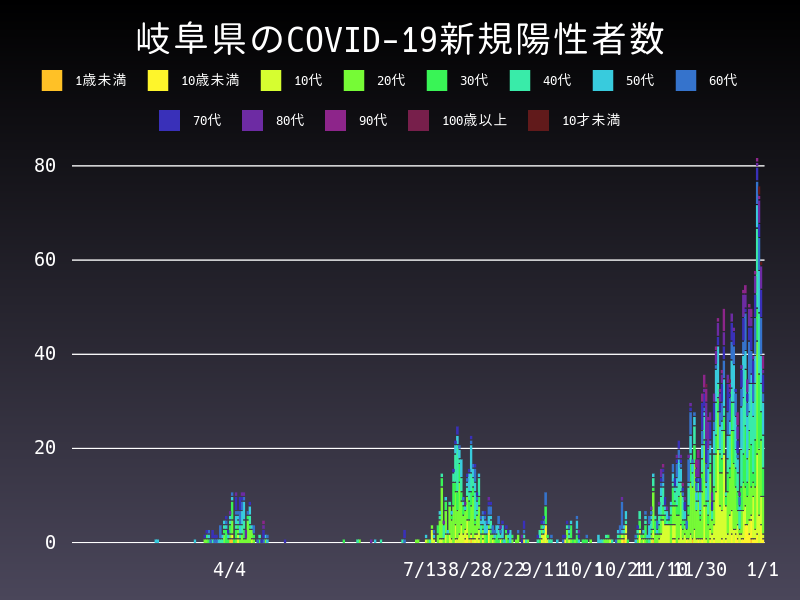2021年1月1日 岐阜県の新型コロナウイルス新規陽性者数