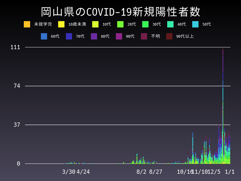 2021年1月1日 岡山県の新型コロナウイルス新規陽性者数