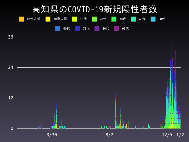 2021年1月2日 高知県の新型コロナウイルス新規陽性者数